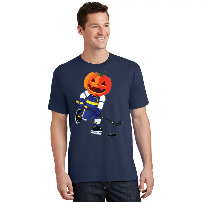 Halloween Ice Hockey Player Pumpkin Head Scary Gift T-Shirt