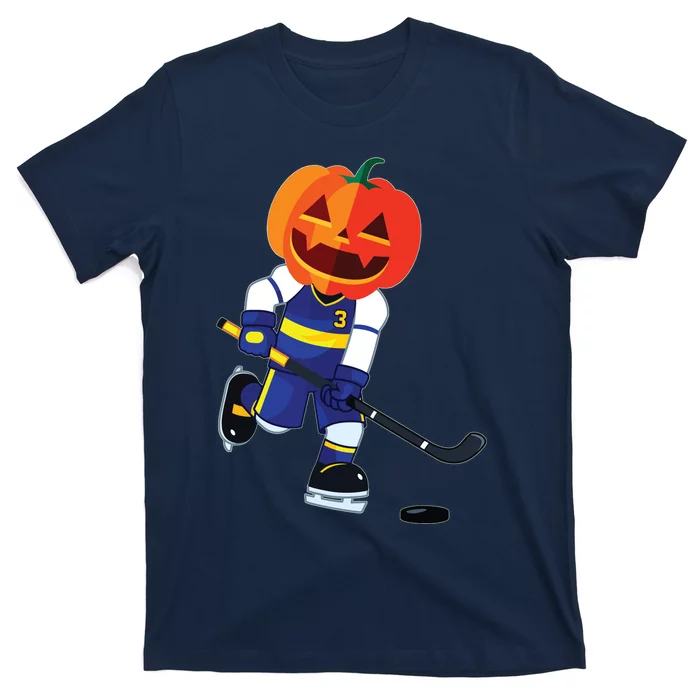 Halloween Ice Hockey Player Pumpkin Head Scary Gift T-Shirt