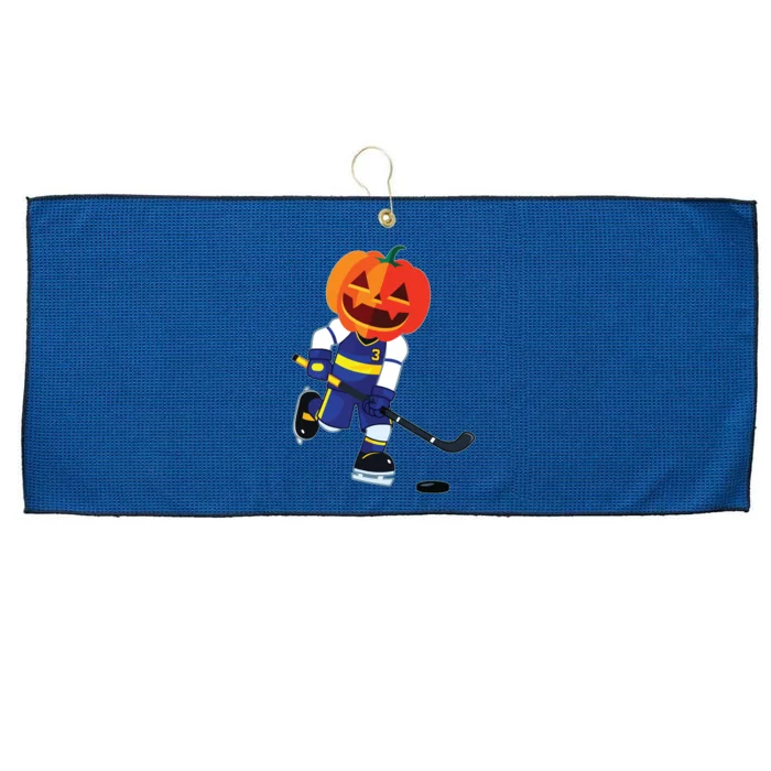 Halloween Ice Hockey Player Pumpkin Head Scary Gift Large Microfiber Waffle Golf Towel