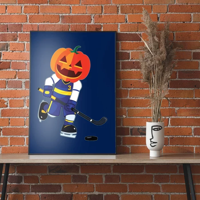 Halloween Ice Hockey Player Pumpkin Head Scary Gift Poster