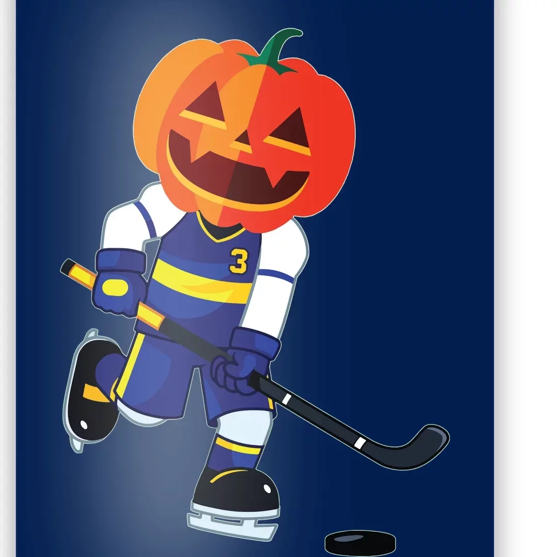 Halloween Ice Hockey Player Pumpkin Head Scary Gift Poster