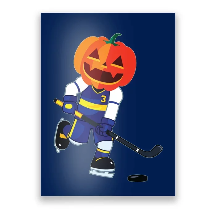 Halloween Ice Hockey Player Pumpkin Head Scary Gift Poster