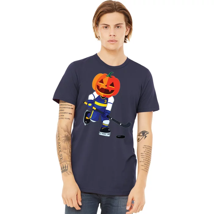 Halloween Ice Hockey Player Pumpkin Head Scary Gift Premium T-Shirt