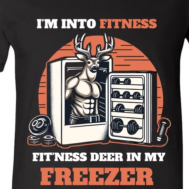 Hunting IM Into Fitness Deer Freezer Funny Hunter Dad V-Neck T-Shirt