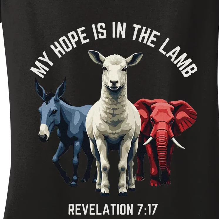 Hope Is In The Lamb My Christian God Jesus Lamb Lover Humor Women's V-Neck T-Shirt