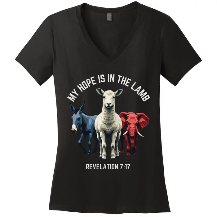 Hope Is In The Lamb My Christian God Jesus Lamb Lover Humor Women's V-Neck T-Shirt