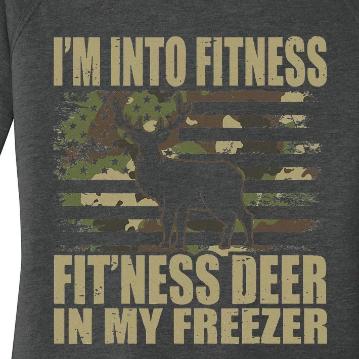 Hunting Im Into Fitness Fitness Deer In My Freezer Women's Perfect Tri Tunic Long Sleeve Shirt