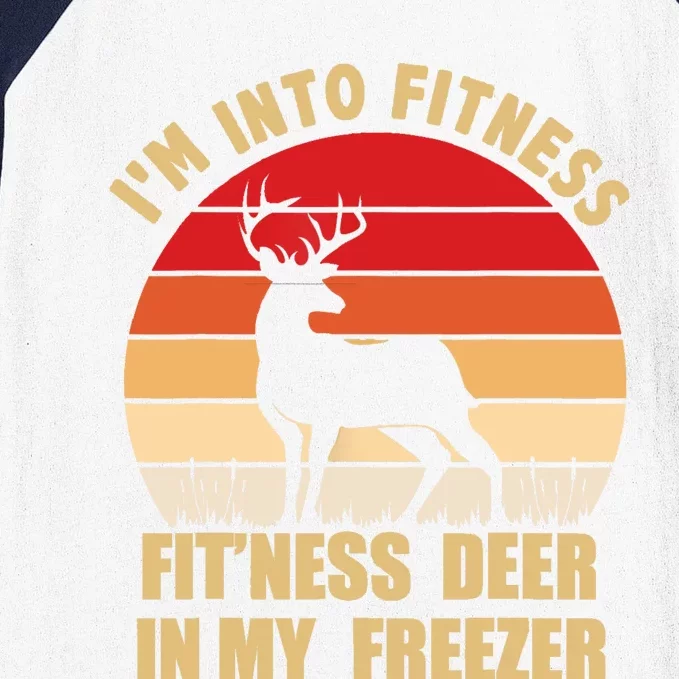 Hunting IM Into Fitness Deer Freezer Funny Hunter Dad Baseball Sleeve Shirt