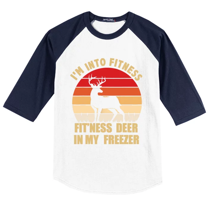 Hunting IM Into Fitness Deer Freezer Funny Hunter Dad Baseball Sleeve Shirt