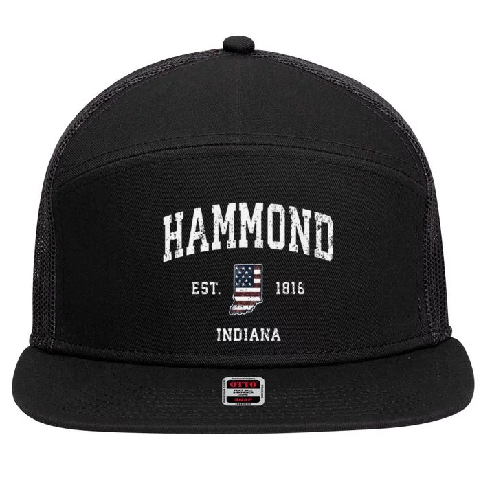 Hammond Indiana In Vintage American Flag Sports Design 7 Panel Mesh Trucker Snapback Hat