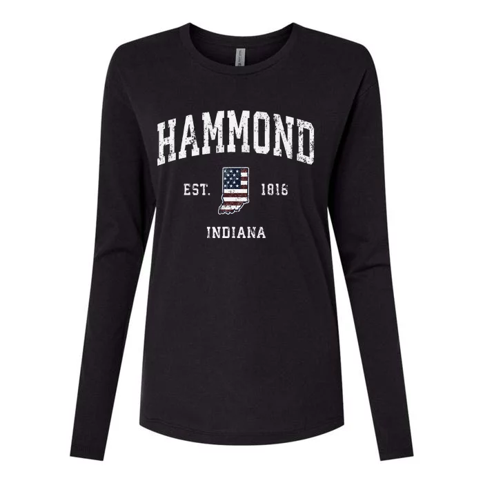 Hammond Indiana In Vintage American Flag Sports Design Womens Cotton Relaxed Long Sleeve T-Shirt