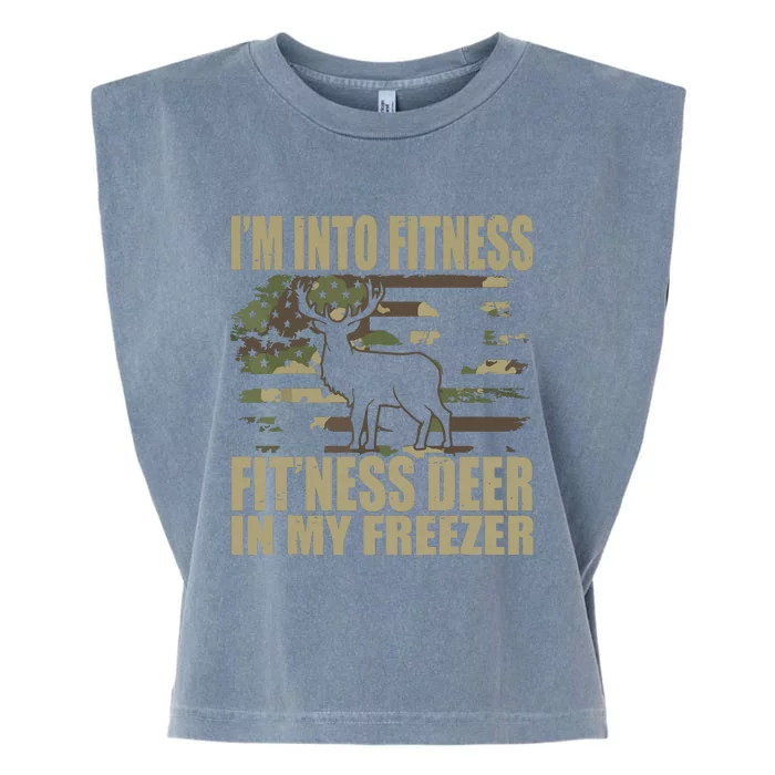 Hunting I'm Into Fitness Fit'ness Deer In My Freezer Garment-Dyed Women's Muscle Tee