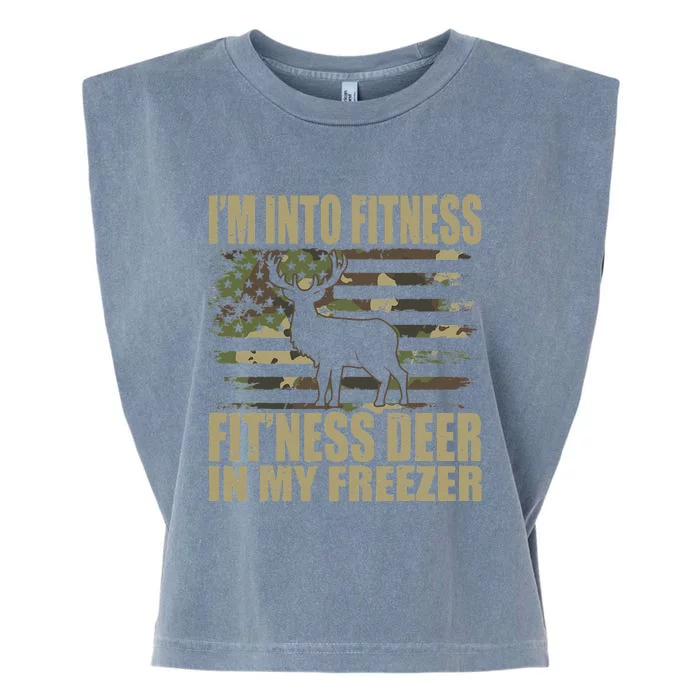 Hunting Im Into Fitness Fitness Deer In My Freezer Garment-Dyed Women's Muscle Tee