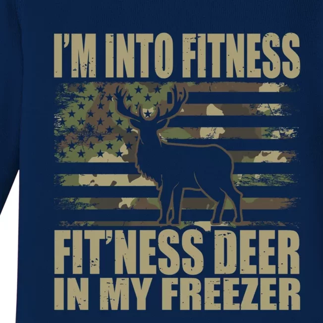 Hunting IM Into Fitness FitNess Deer In My Freezer Gift Baby Long Sleeve Bodysuit