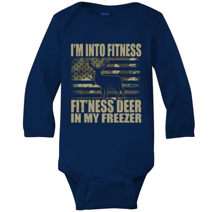 Hunting IM Into Fitness FitNess Deer In My Freezer Gift Baby Long Sleeve Bodysuit