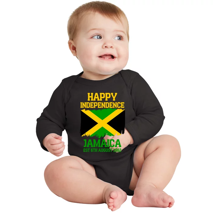 Happy Independence Jamaica Est 6th August 1962 Jamaican Flag Baby Long Sleeve Bodysuit