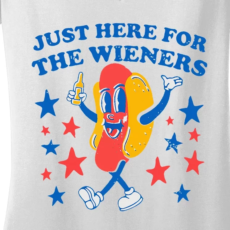 Hotdog IM Just Here For The Wieners 4th Of July Women's V-Neck T-Shirt