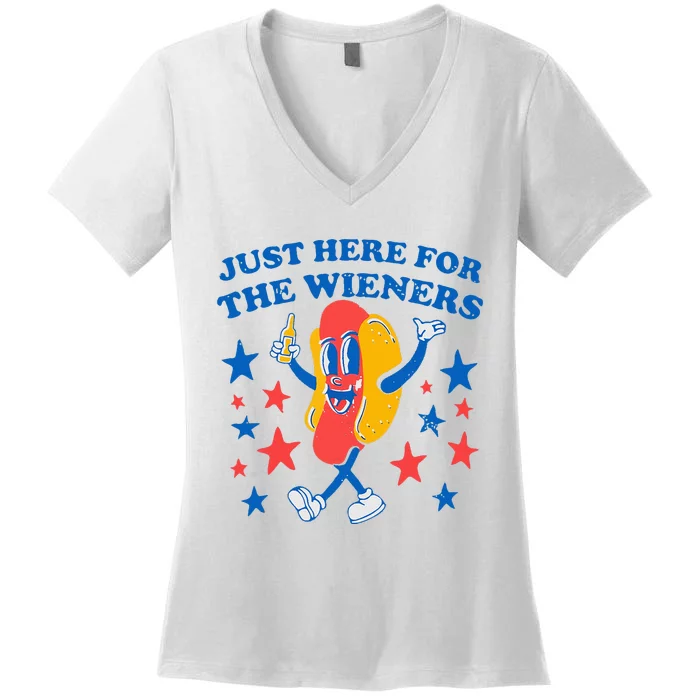 Hotdog IM Just Here For The Wieners 4th Of July Women's V-Neck T-Shirt