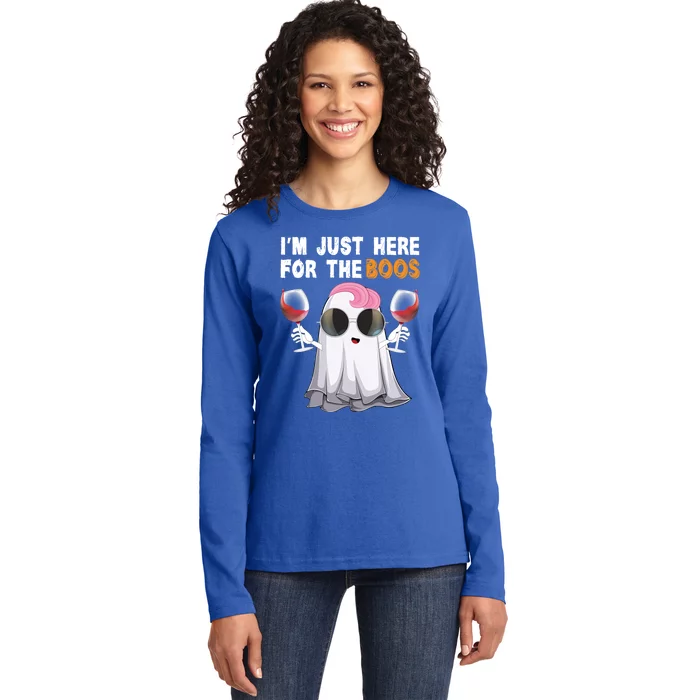 Halloween Im Just Here For The Boos Red Wine Gift Ladies Long Sleeve Shirt