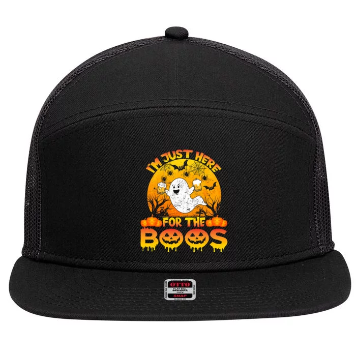 Halloween IM Just Here For The Boos Funny Ghost Costume 7 Panel Mesh Trucker Snapback Hat