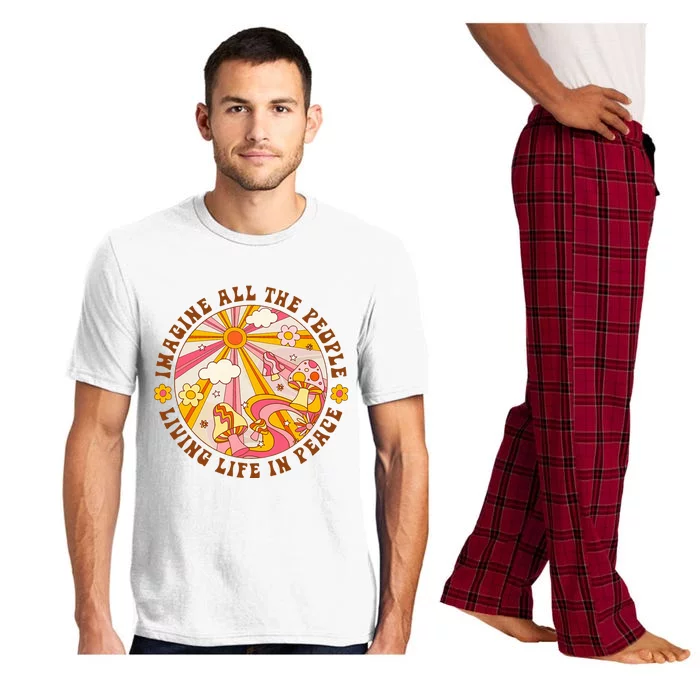 Hippie Imagine Living Life In Peace Sign Mushroom Pajama Set