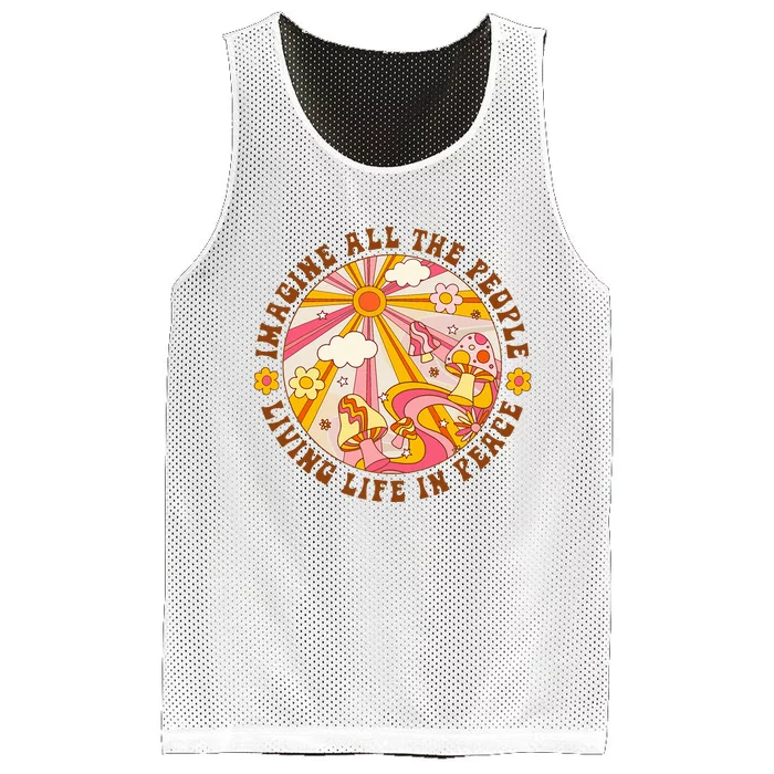 Hippie Imagine Living Life In Peace Sign Mushroom Mesh Reversible Basketball Jersey Tank