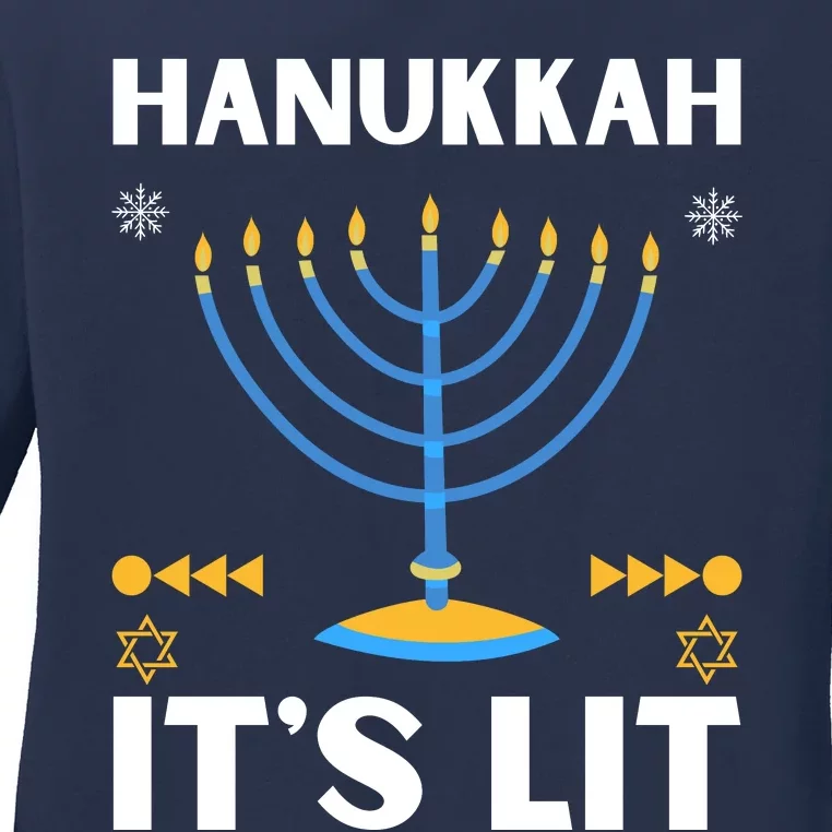 Hanukkah It's Lit Cool Design Ladies Long Sleeve Shirt