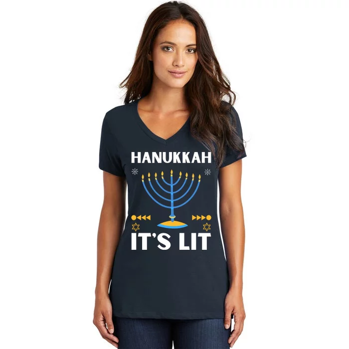 Hanukkah It's Lit Cool Design Women's V-Neck T-Shirt