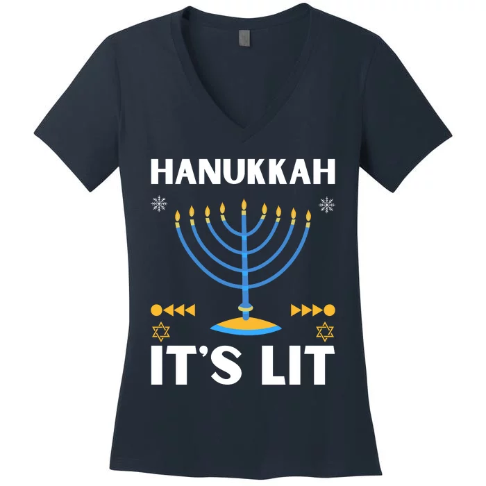 Hanukkah It's Lit Cool Design Women's V-Neck T-Shirt