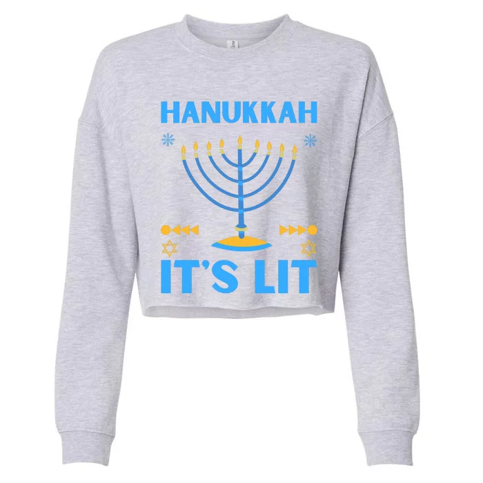 Hanukkah It's Lit Cool Design Cropped Pullover Crew