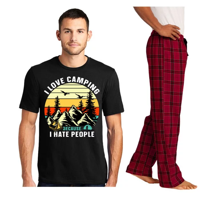 Humor I Love Camping Because I Hate People Retro Sunset Pajama Set