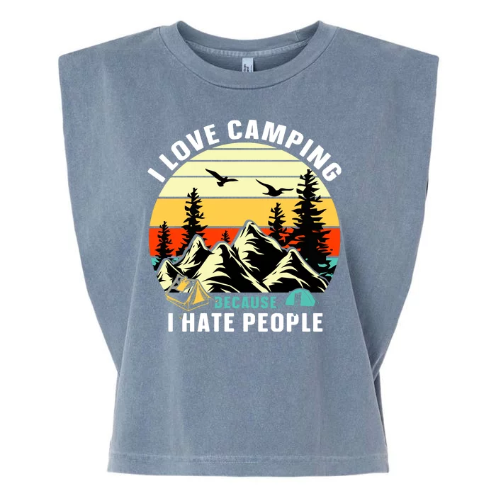 Humor I Love Camping Because I Hate People Retro Sunset Garment-Dyed Women's Muscle Tee