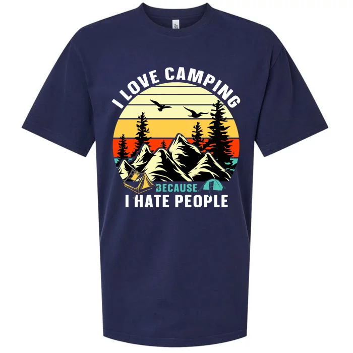 Humor I Love Camping Because I Hate People Retro Sunset Sueded Cloud Jersey T-Shirt