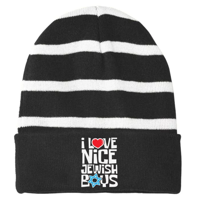 Hanukkah I Love Nice Jewish Boys Jews Hebrews Israelites Striped Beanie with Solid Band