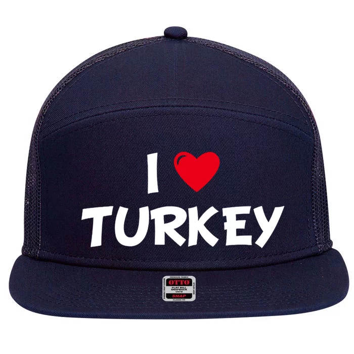 Heart I Love Turkey Cool Gift 7 Panel Mesh Trucker Snapback Hat