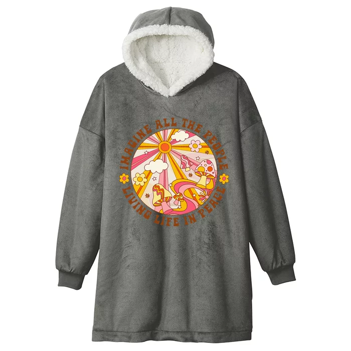 Hippie Imagine Living Life In Peace Sign Mushroom Retro 70s Hooded Wearable Blanket