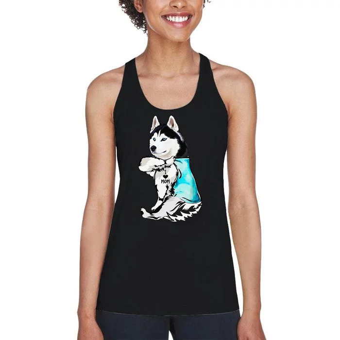 Husky I Love Mom Tattoo Women's Racerback Tank