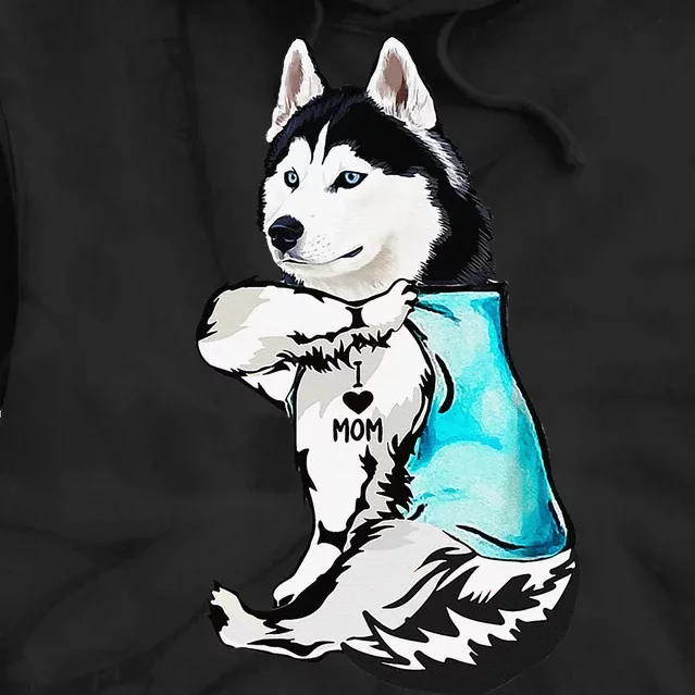 Husky I Love Mom Tattoo Tie Dye Hoodie