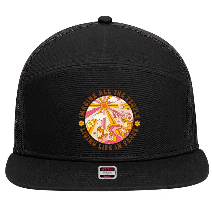 Hippie Imagine Living Life In Peace Sign Mushroom Retro 70s 7 Panel Mesh Trucker Snapback Hat