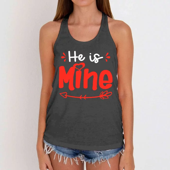 He Is Mine She Is Mine Set Matching Couples Valentine's Day Women's Knotted Racerback Tank