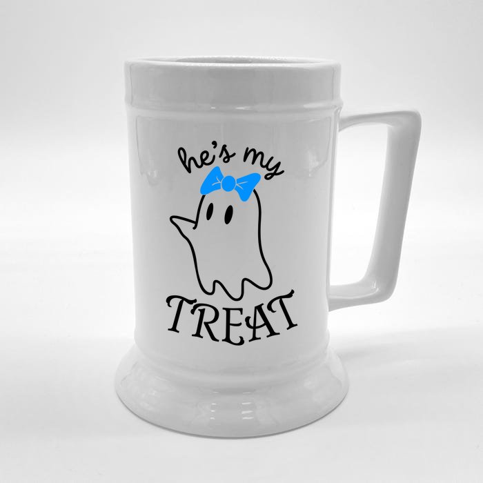 He Is My Treat Ghost Halloween Couple Happy Halloween Meaningful Gift Front & Back Beer Stein