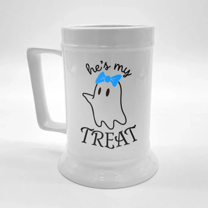 He Is My Treat Ghost Halloween Couple Happy Halloween Meaningful Gift Front & Back Beer Stein