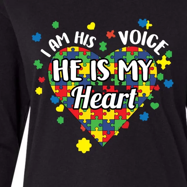 He Is My Heart Autism Awareness Puzzle Piece Cool Gift Womens Cotton Relaxed Long Sleeve T-Shirt