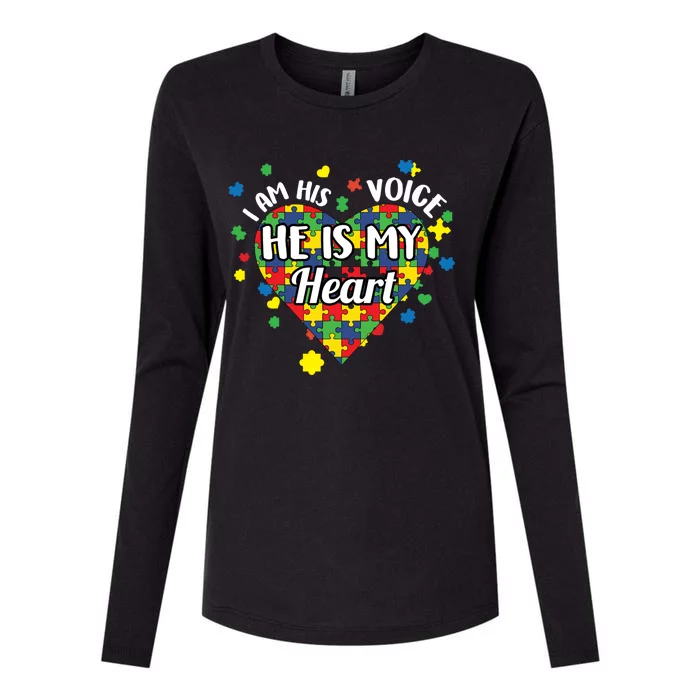 He Is My Heart Autism Awareness Puzzle Piece Cool Gift Womens Cotton Relaxed Long Sleeve T-Shirt