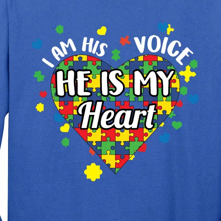 He Is My Heart Autism Awareness Puzzle Piece Cool Gift Tall Long Sleeve T-Shirt