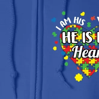 He Is My Heart Autism Awareness Puzzle Piece Cool Gift Full Zip Hoodie