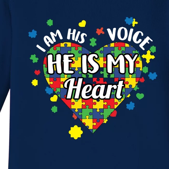 He Is My Heart Autism Awareness Puzzle Piece Cool Gift Baby Long Sleeve Bodysuit