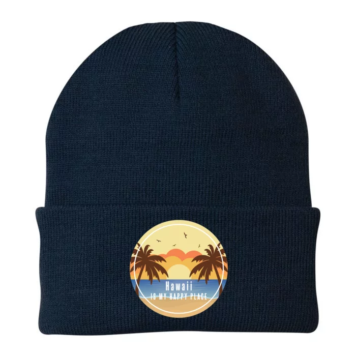 Hawaii Is My Happy Place Fun Beach Vacation Palm Trees Sun Gift Knit Cap Winter Beanie