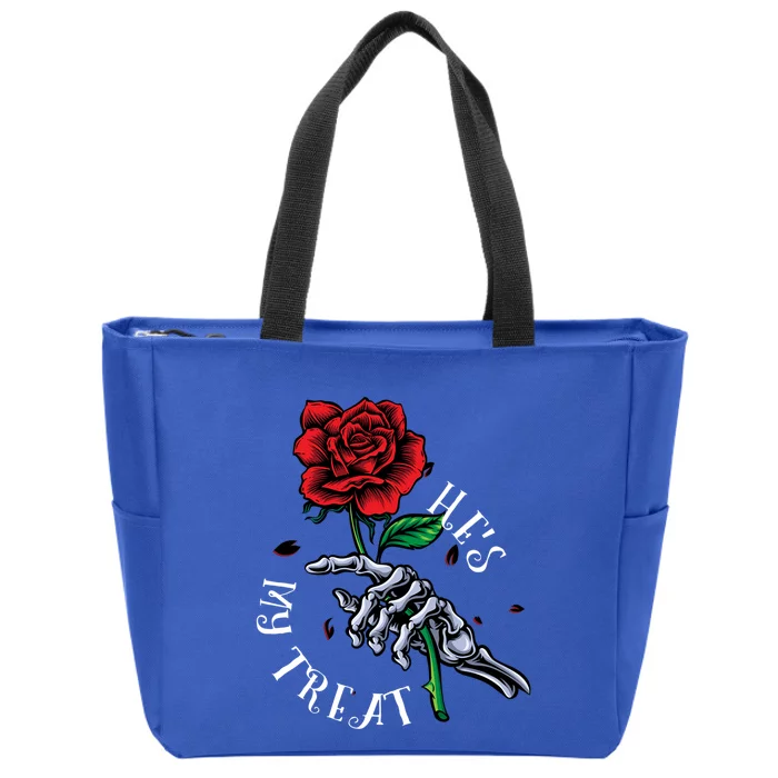 He Is My Treat She Is My Trick Skeleton Hand Couple Gift Zip Tote Bag