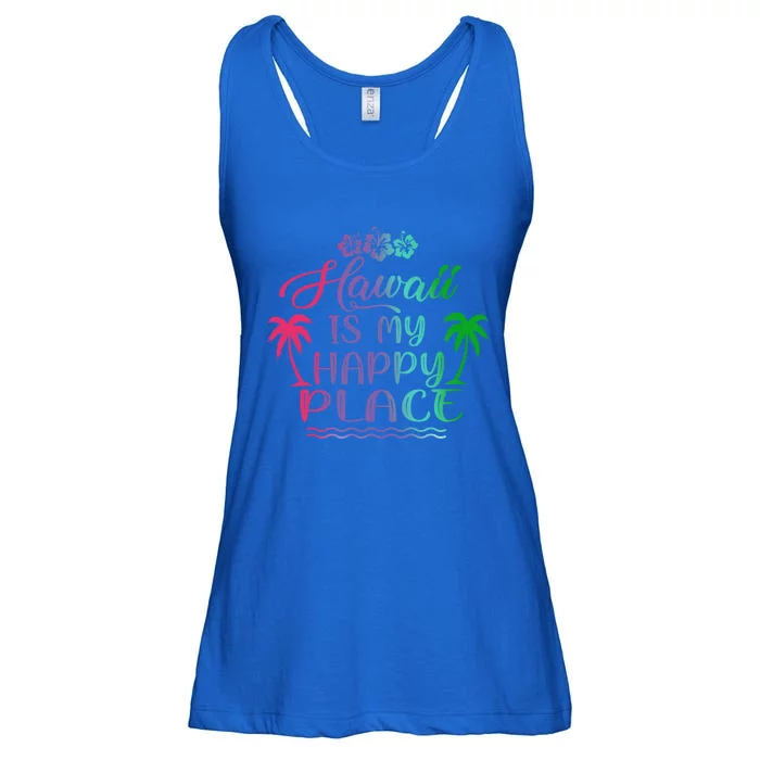 Hawaii Is My Happy Place Palm Trees Beach Vacation Gift Ladies Essential Flowy Tank